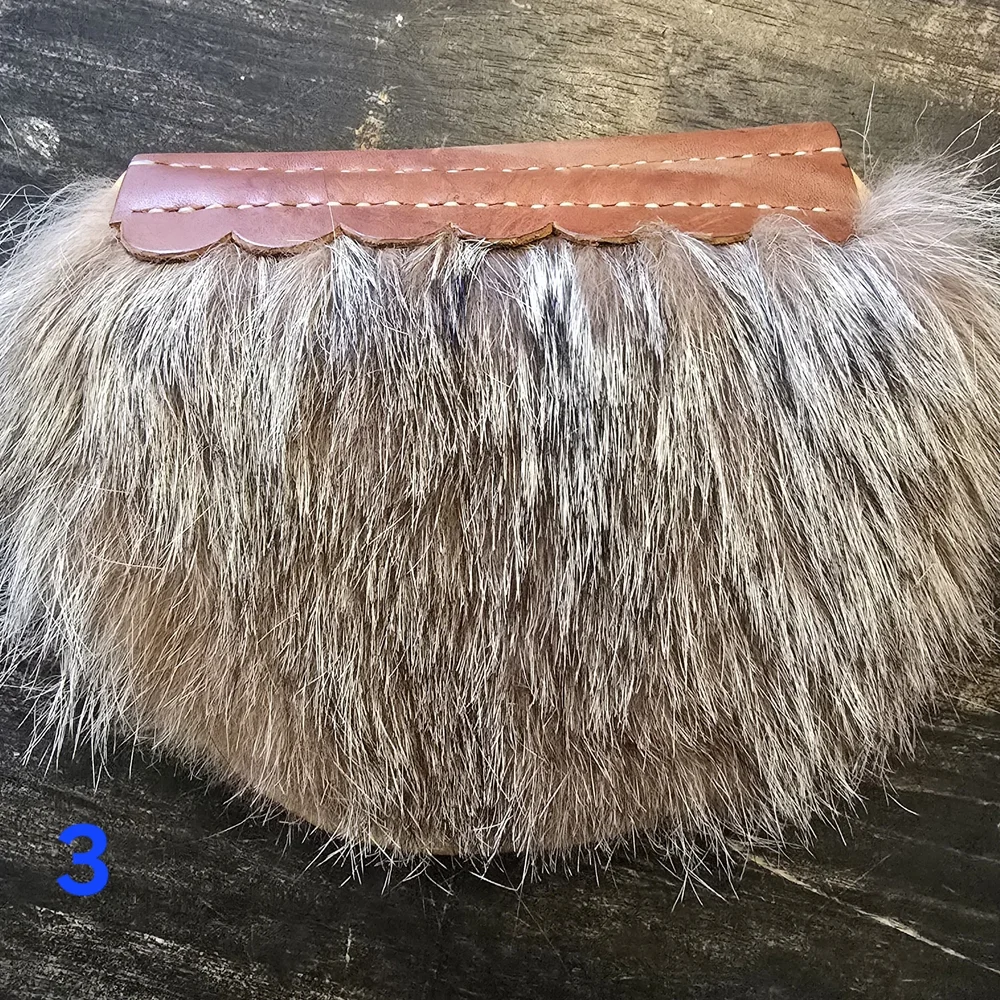 Leather Sporran With Fur #3  Drawstring Pocket With Leather Beltloops